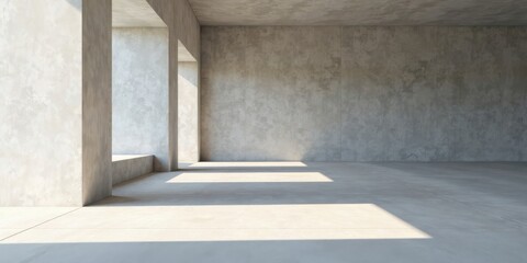 Poster - Sunlit Minimalist Concrete Structure Empty Interior Space with Architectural Columns and Natural Light