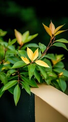 Wall Mural - Closeup of Green and Yellow Leaves on a Bush