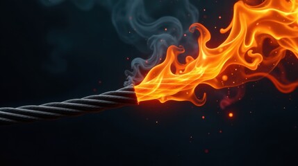 Poster - Fiery Embers Ignite a Steel Cable, a Symbol of Burning Passion and Unwavering Strength