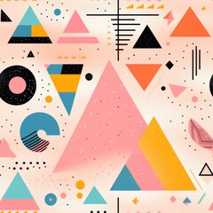 Poster - Pastel geometric shapes in a coordinate system  circles, squares, and triangles on white background