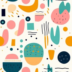Poster - Simple geometric shapes in soft pastel colors on a coordinate system with a white background