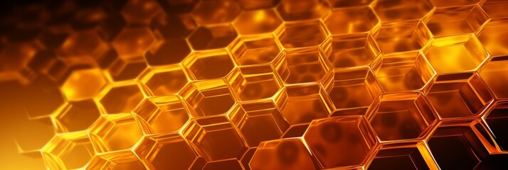 Poster - Translucent honeycomb hexagons with graphite outline against a bright orange background