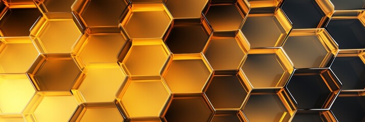 Poster - Translucent honeycomb hexagons outlined in graphite over a bright orange modern background