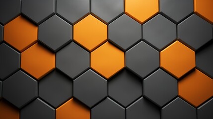 Poster - Graphite background with bright orange honeycomb hexagons for striking visual contrast