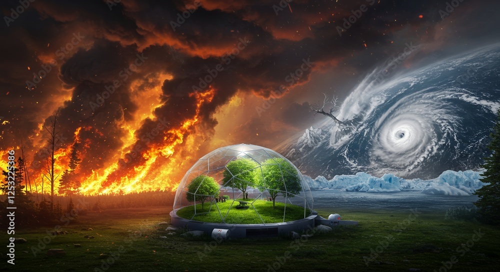 Protected ecosystem within a dome amidst catastrophic climate change ...