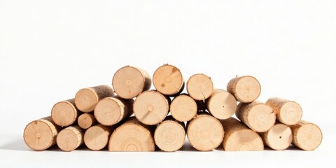 Aufkleber - Neatly Stacked Wooden Logs on White Background, a Visual Representation of Sustainable Forestry and Resource Management