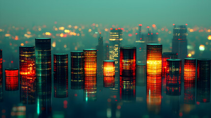 Poster - Futuristic city skyline at night, glowing buildings