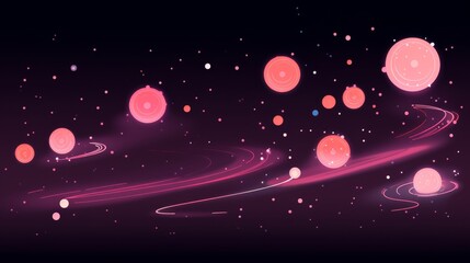 Poster - Pale neon outlines of celestial bodies on the right side for depth in galactic orbits artwork