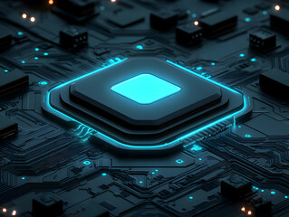 Poster - Glowing CPU on Circuit Board