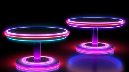 Poster - Neon outlines of tilted and spinning flying saucers for a futuristic yet subtle atmosphere
