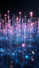 Poster - Abstract Technology Background, Network Connection, 3D Rendering With Vertical Lines, Big Data