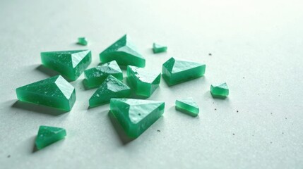Poster - Scattered Teal Triangular Gems on a Light Surface, Displaying a Unique Textured Appearance and Subtle Variations in Shade