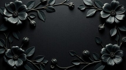 Aufkleber - Dark Elegance A Frame of Black Floral Embellishments on a Textured Background