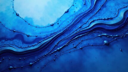 Leinwandbilder - Abstract Blue Fluid Art with Metallic Accents Serene Swirls and Organic Bubbles