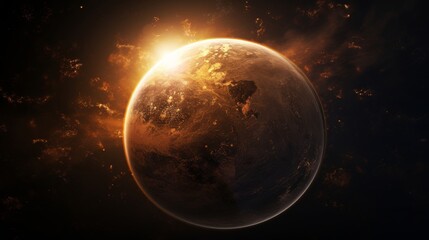 Poster - Earth set against black space  a minimalist view highlighting soft atmospheric glow and depth