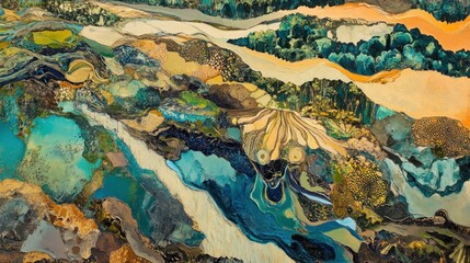 Poster - Abstract Landscape: A Tapestry of Earth and Water