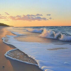 Wall Mural - Sunset over gentle waves on a tranquil beach