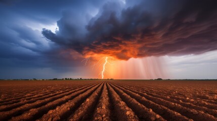 Poster - Captivating display of nature s power  vibrant lightning strike surging through the landscape