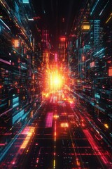 Wall Mural - Dynamic cityscape with vibrant colors and light patterns