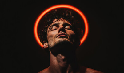Poster - A Striking Portrait of Serenity and Light: Exploring the Emotional Depth with Unique Halo Effects