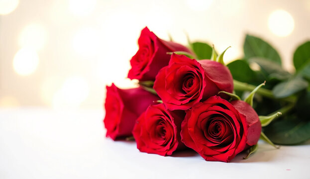 Red roses bouquet on bokeh background