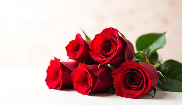 Red roses bouquet on bokeh background