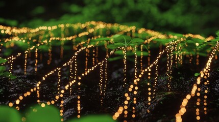 Wall Mural - Glowing Plants in Dark Forest at Night