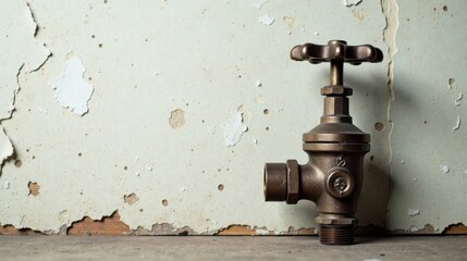 Aufkleber - Rustic Bronze Valve Against Weathered Wall A Study in Industrial Design and Aged Textures
