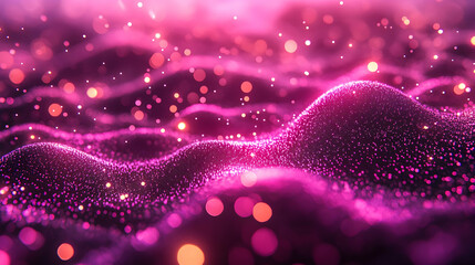 Poster - Pink particle waves, glowing background, abstract design, digital art