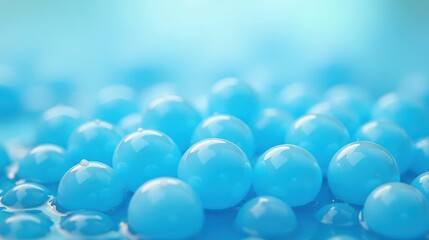 Poster - Close-up view of many translucent, spherical objects clustered together, displaying a serene and calming light blue hue.