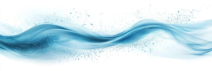 Poster - abstract flowing blue wave on a white background with particles, digital art illustration