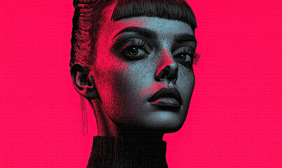 Poster - Striking Portrait of a Modern Woman: A Vibrant Exploration of Color and Form in Digital Art