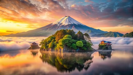 Canvas Print - Surreal Sunrise: Mt. Fuji's Ethereal Glow, Dreamlike Landscape Photography