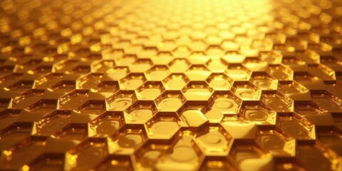 Aufkleber - Golden Hexagonal Pattern A Luxurious Abstract Background of Shiny, Interlocking Shapes with a Warm, Golden Hue and a Subtle Depth of Field Effect