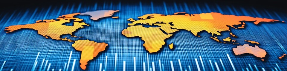 Poster - Global Business and Finance Illuminated World Map Representing International Stock Market Trends