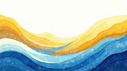 Aufkleber - Abstract Coastal Waves Serene Beachscape Design with Golden Sands and Blue Ocean