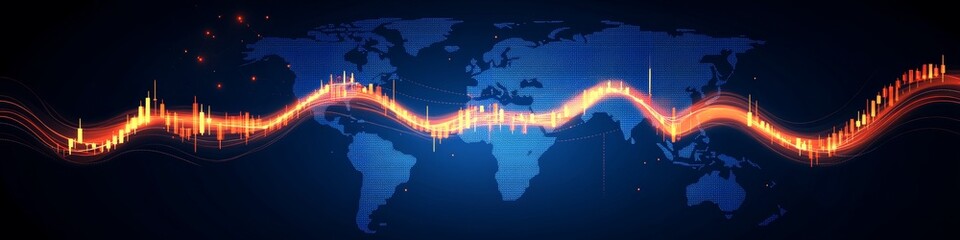 Poster - Global Market Trends, Stock Market Data, Financial Chart with World Map, Blue Background