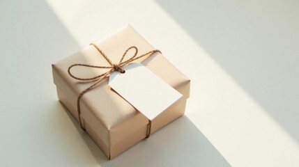 Poster - A thoughtfully wrapped present awaits, bathed in sunlight, its blank tag ready for a personalized message of joy and celebration.