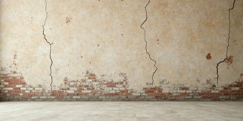 Aufkleber - Aged Plaster Wall with Brickwork Base and Cracked Texture, Ideal for Rustic or Industrial Design Projects