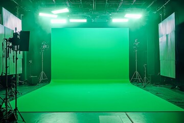 Fototapete - Behind the scenes shot of virtual production stage with huge LED screens.