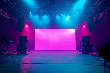 Fototapete - Behind the scenes shot of virtual production stage with huge LED screens.