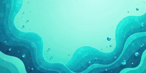 Poster - Serene Aqua Waves with Suspended Droplets An Abstract Background Image Featuring Soothing Teal and Blue Hues