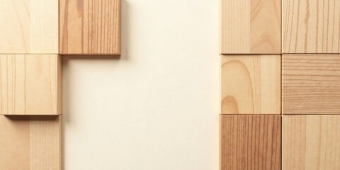 Poster - Abstract Wooden Block Composition Natural Light Wood Cubes Arranged on a Neutral Background, Ideal for Minimalist Design and Architecture Projects