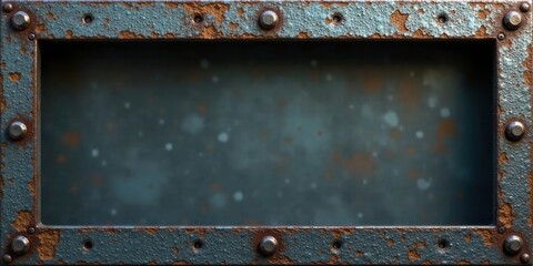 Poster - Rustic Steel Frame with Weathered Teal Background, Ideal for Vintage or Industrial Designs