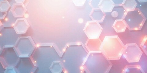 Poster - Abstract Hexagon Pattern with Glowing Lights and Soft Pastel Colors A Modern Design for Technological or Scientific Backgrounds