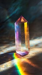 Poster - Colorful Crystal Obelisk Reflecting Light and Creating Rainbow Effects
