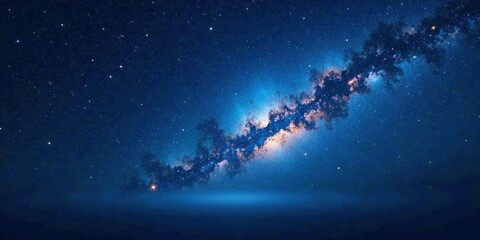Poster - A Celestial Panorama  Starry Night Sky with a Vivid Milky Way Galaxy Displayed Across a Dark Blue Horizon