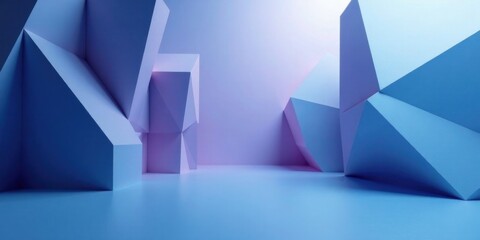 Aufkleber - Abstract Low-Poly Geometric Shapes Background with Soft Blue and Purple Gradient Hues