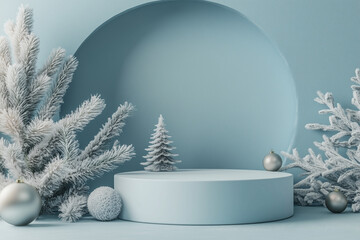 Wall Mural - photographing winter-themed for cosmetic products empty podium