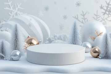 Wall Mural - photographing winter-themed for cosmetic products empty podium